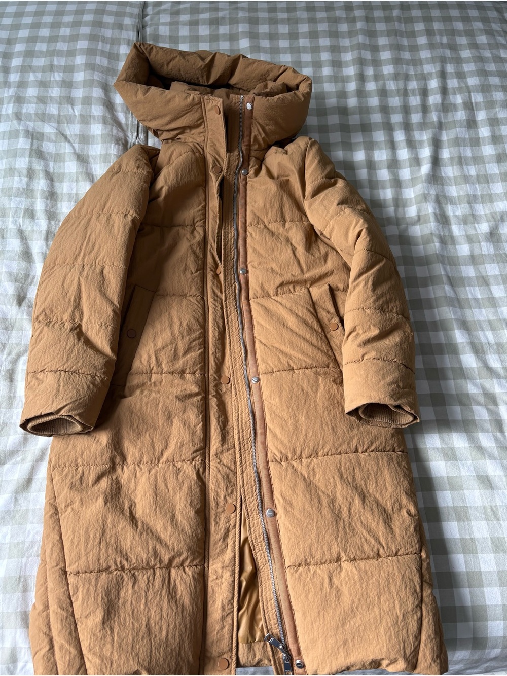 Esprit Long Hooded Puffer Coat in Caramel